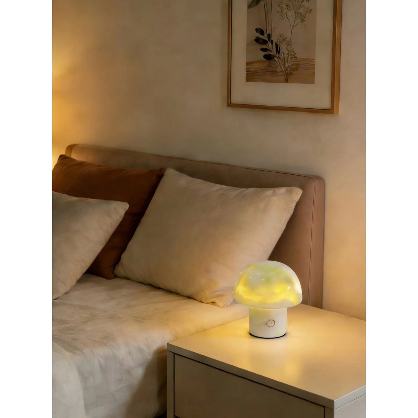 Green Onyx Mushroom Lamp – Natural Stone Night Light | Luxury Bedside Ambient Lamp Decor