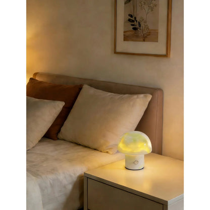 Green Onyx Mushroom Lamp – Natural Stone Night Light | Luxury Bedside Ambient Lamp Decor