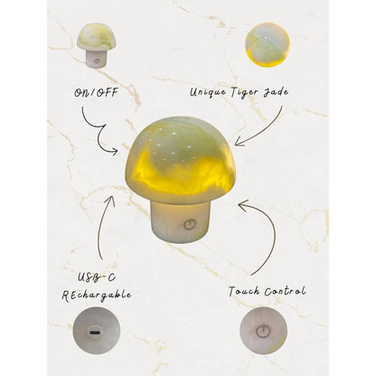 Green Onyx Mushroom Lamp – Natural Stone Night Light | Luxury Bedside Ambient Lamp Decor