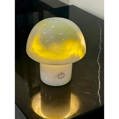 Green Onyx Mushroom Lamp – Natural Stone Night Light | Luxury Bedside Ambient Lamp Decor
