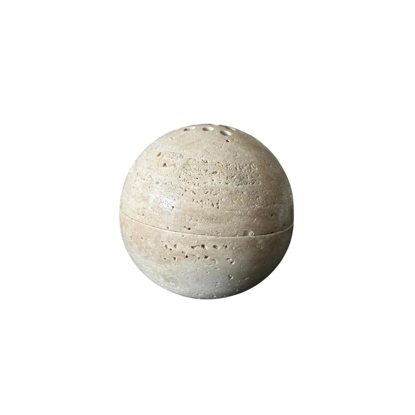 Beige travertine marble sphere incense burner in natural stone with round minimalist design for luxury home decor and aromatherapy cover