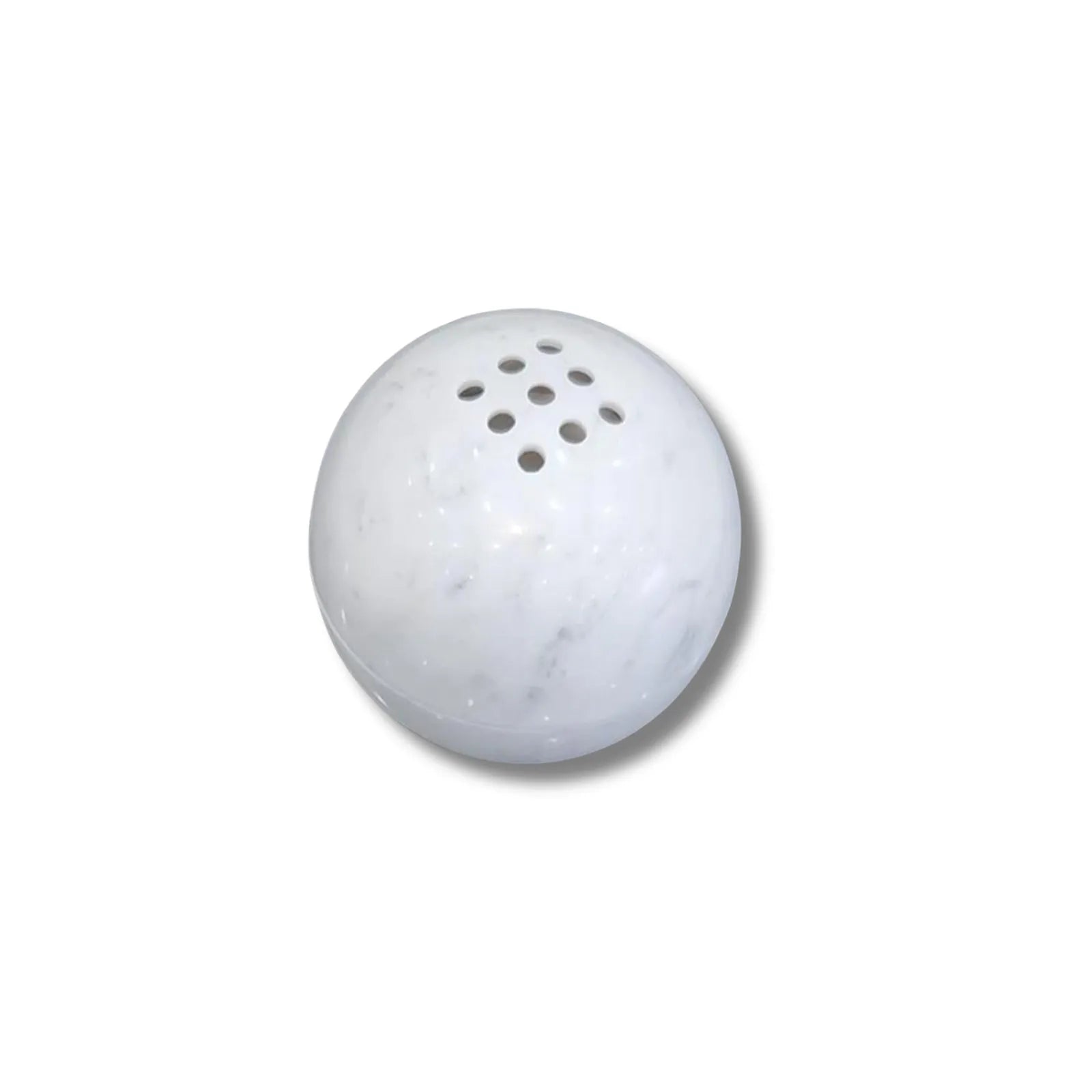 Carrara white marble sphere incense burner with natural veining white background