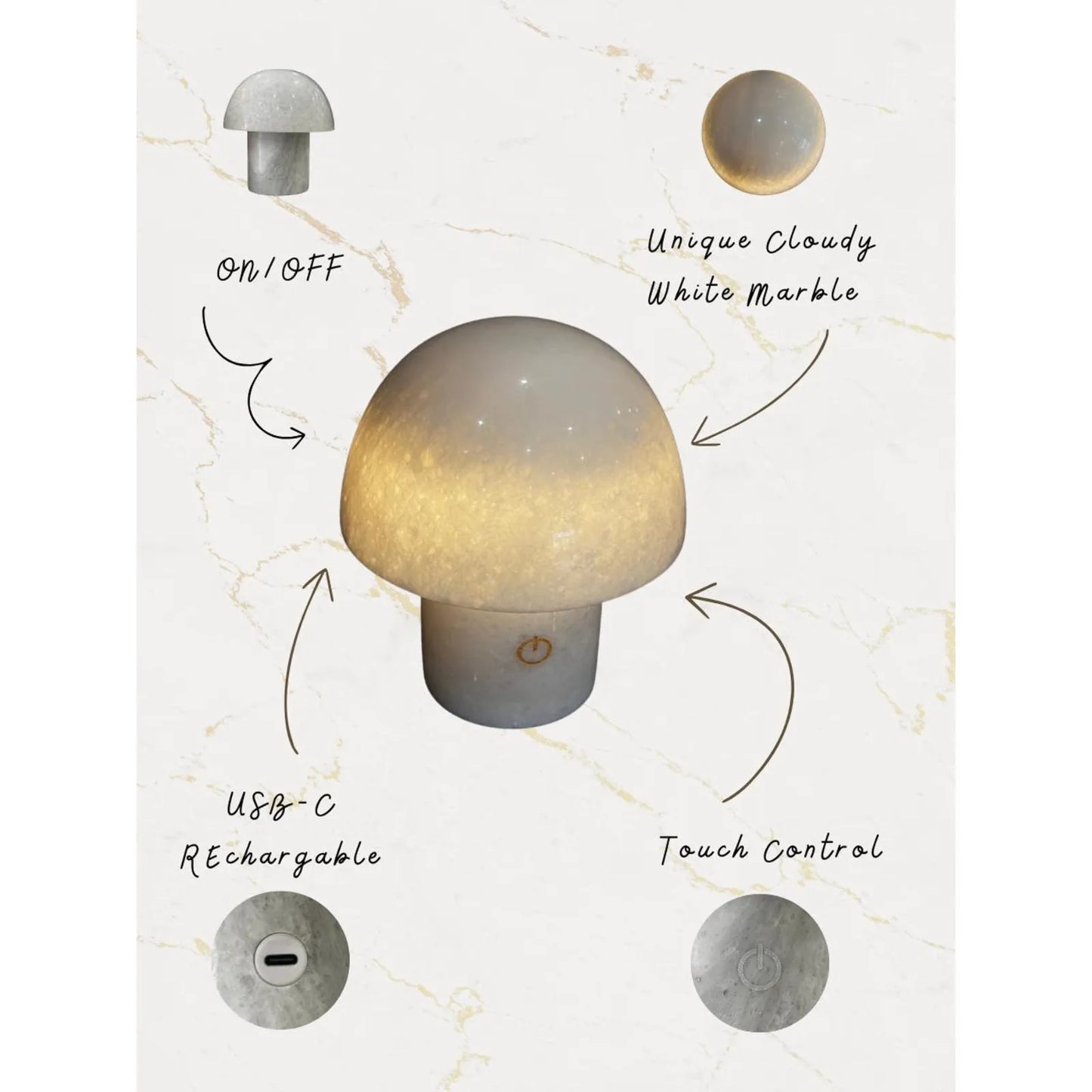 Cloudy White Mushroom Night Light Virgo zodiac stone lamp function