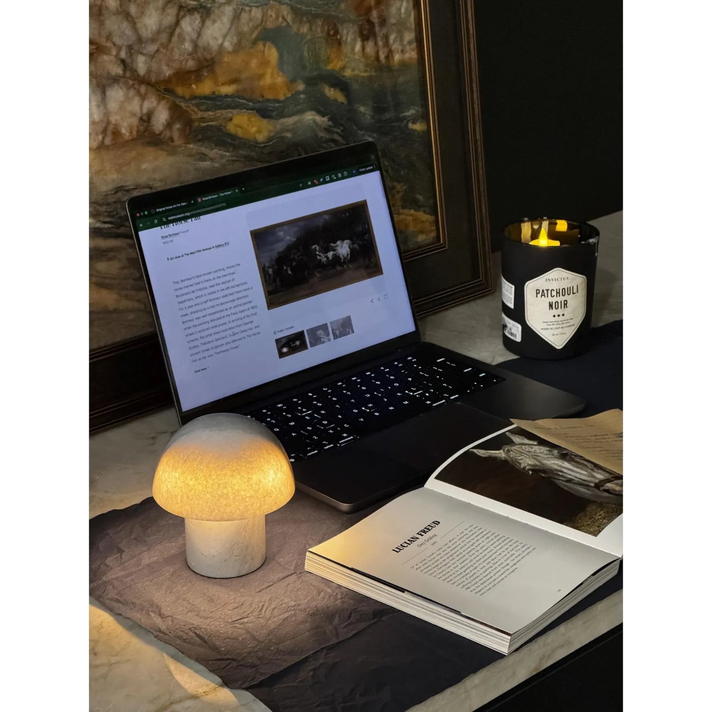 Cloudy White Mushroom Night Light Virgo zodiac stone lamp on desk 