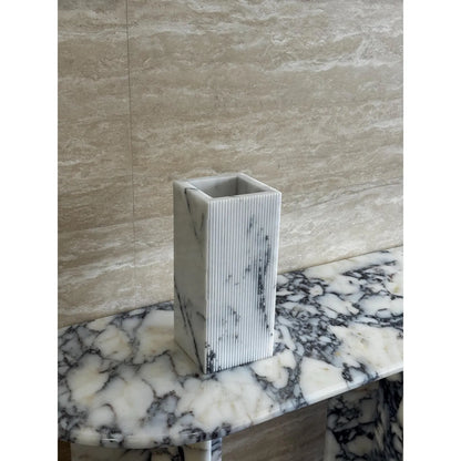 Lilac marble vase with ribbed texture modern decor