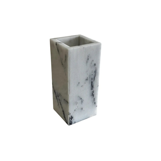 Lilac marble vase with ribbed texture modern decor on white background
