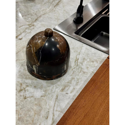 Marble butter dish with lid on kitchen counter closed