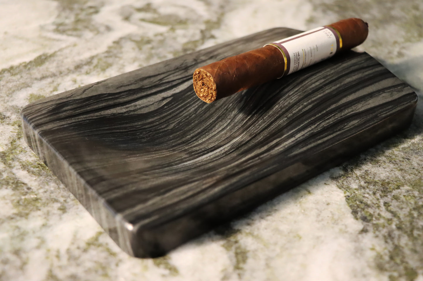 Sunset Boulevard Cigar Ashtray - Black Wood Vein Marble
