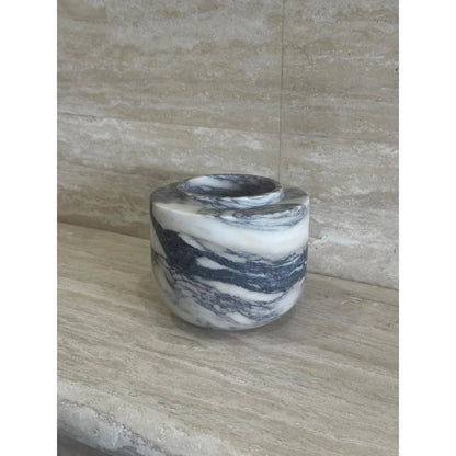 Viola Calacatta marble vase with purple veining left side