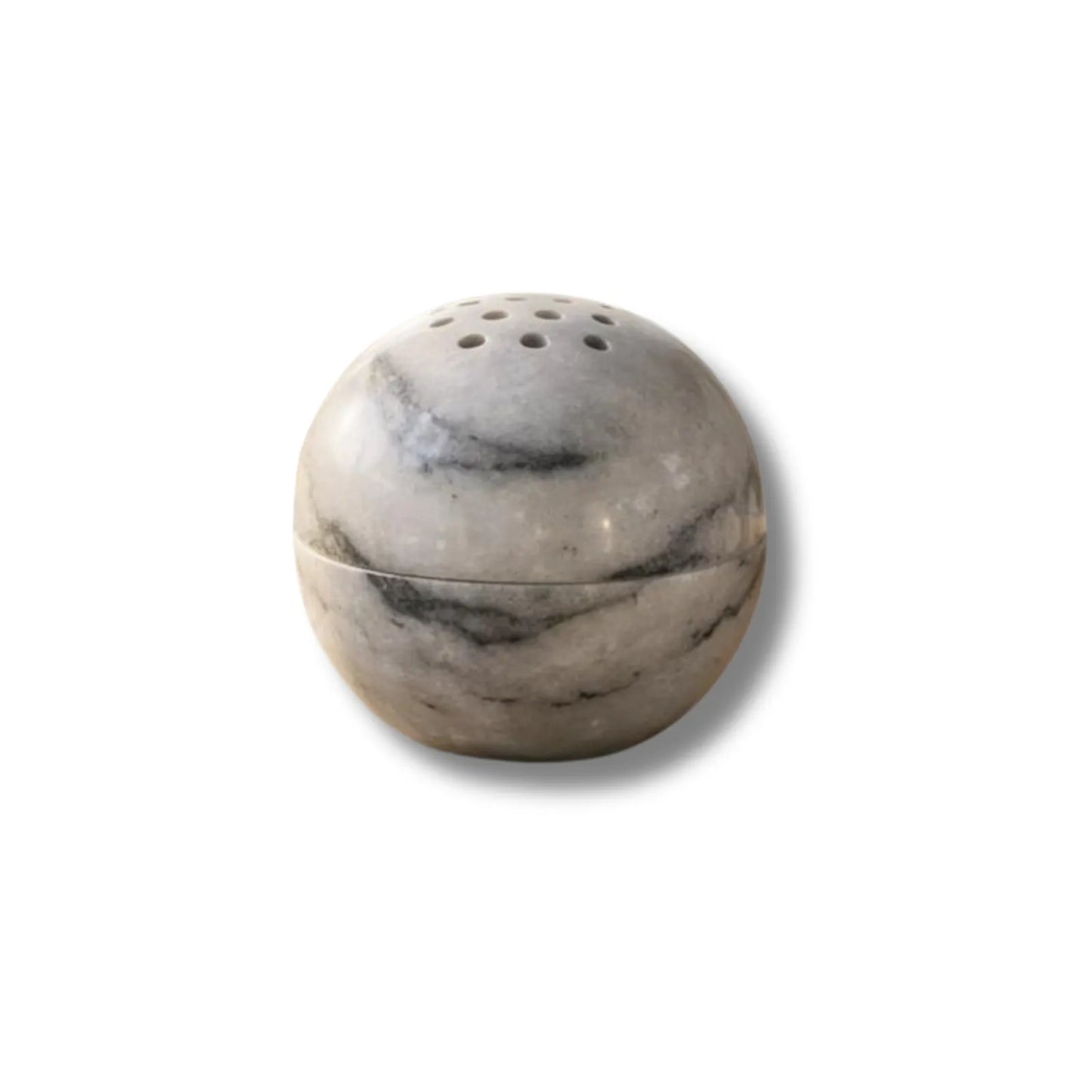 Wonderland white marble sphere incense burner with natural stone texture white background