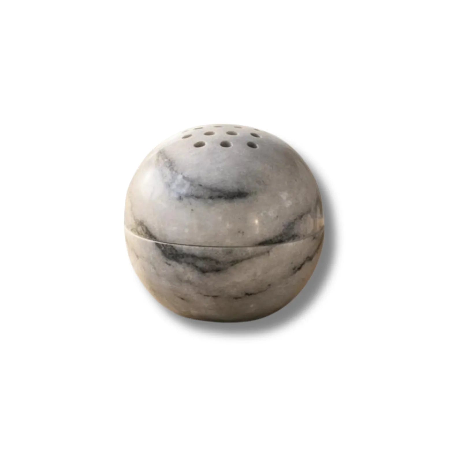 Wonderland white marble sphere incense burner with natural stone texture white background