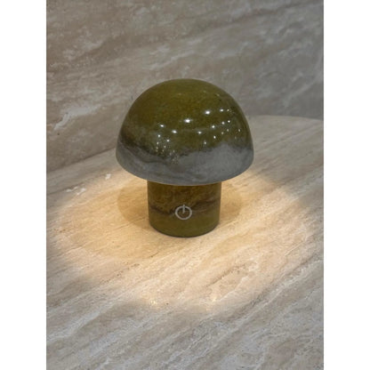natural stone bedside light made from genuine green marble glowing