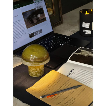 natural stone bedside light made from genuine green marble on desk