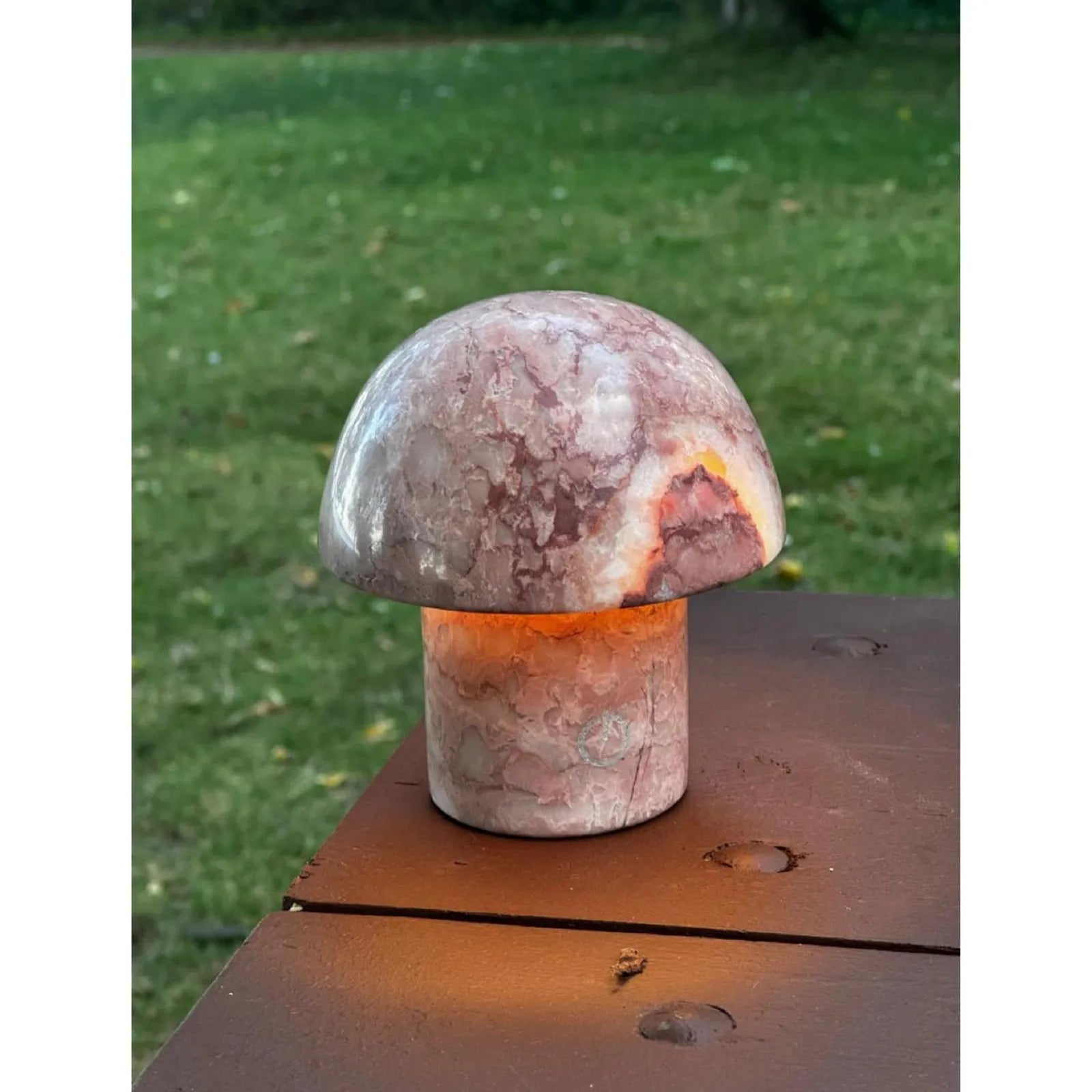 red dragon onyx mushroom night light leo zodiac glowing on desk