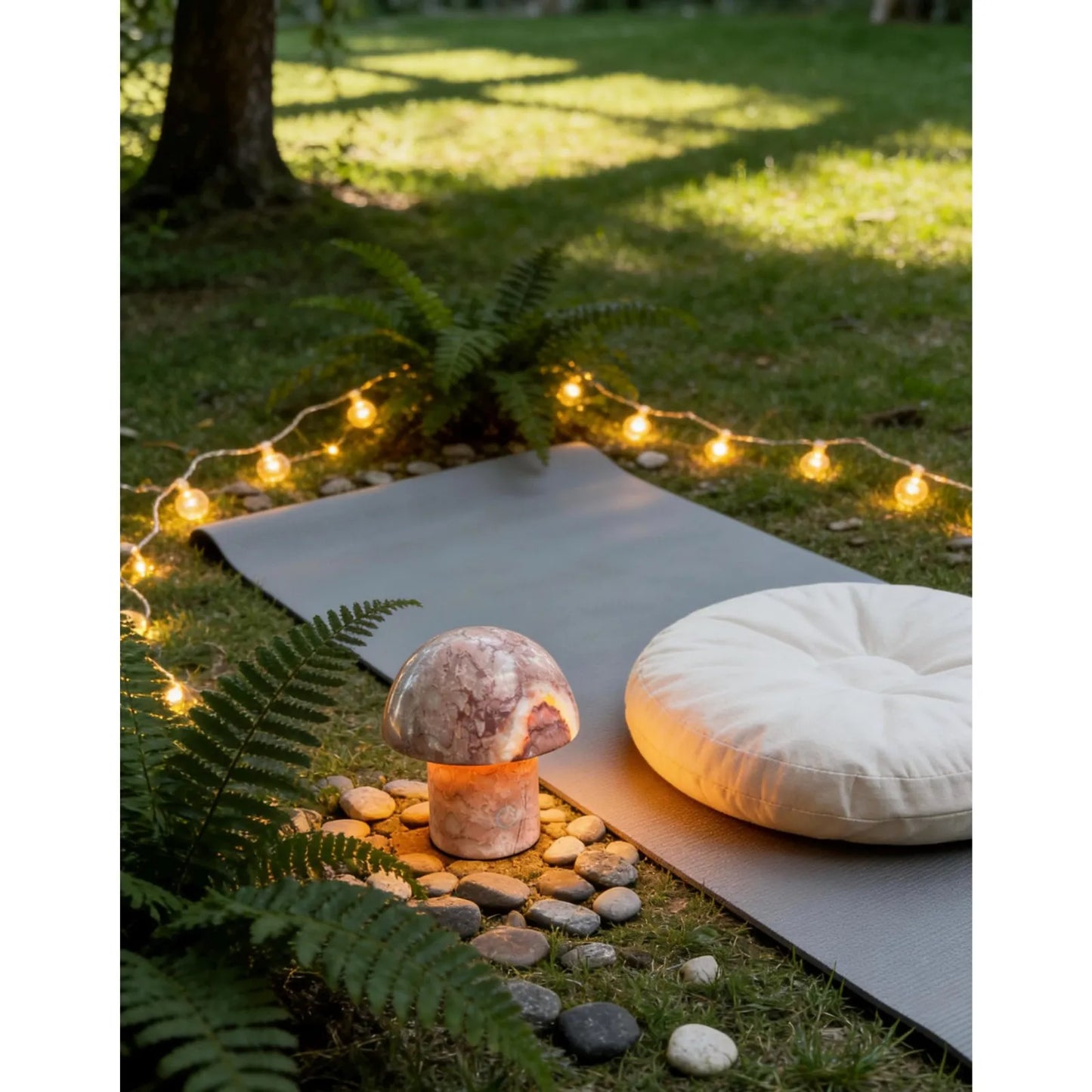 red dragon onyx mushroom night light leo zodiac in a garden