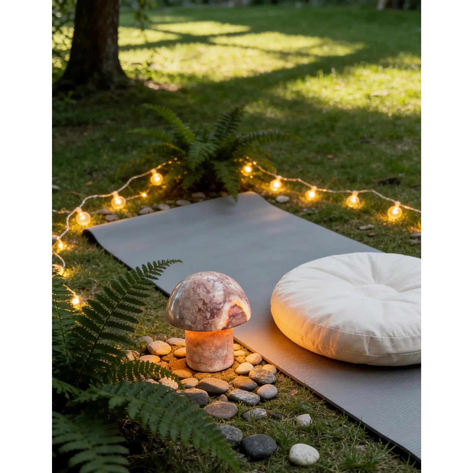 red dragon onyx mushroom night light leo zodiac in a garden