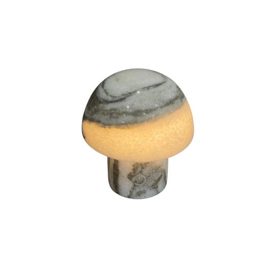 white natural stone mushroom night light glowing minimalist lamp